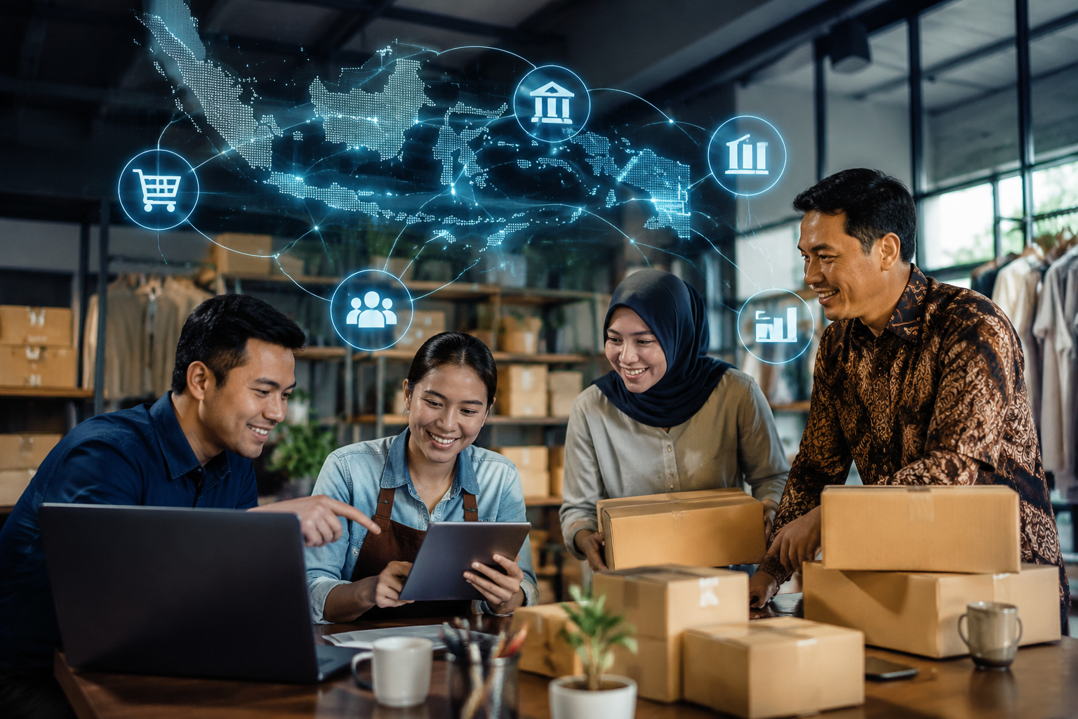 Kerja tim modern dengan teknologi digital