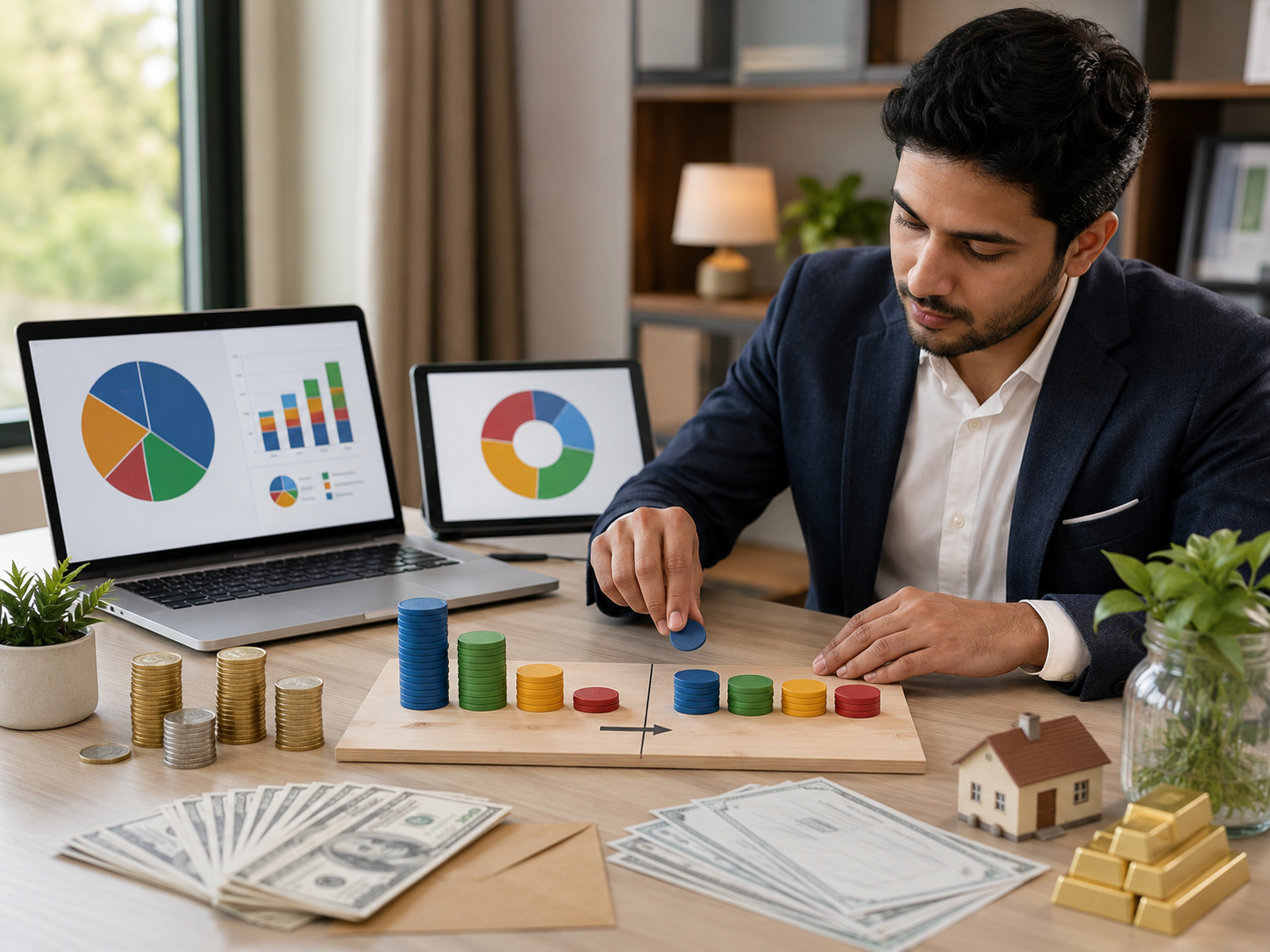 Mengevaluasi investasi di meja kerja