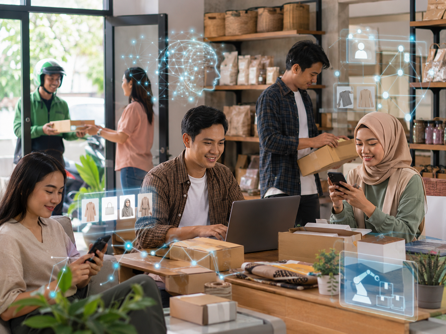 Ruang kerja e-commerce dengan teknologi canggih
