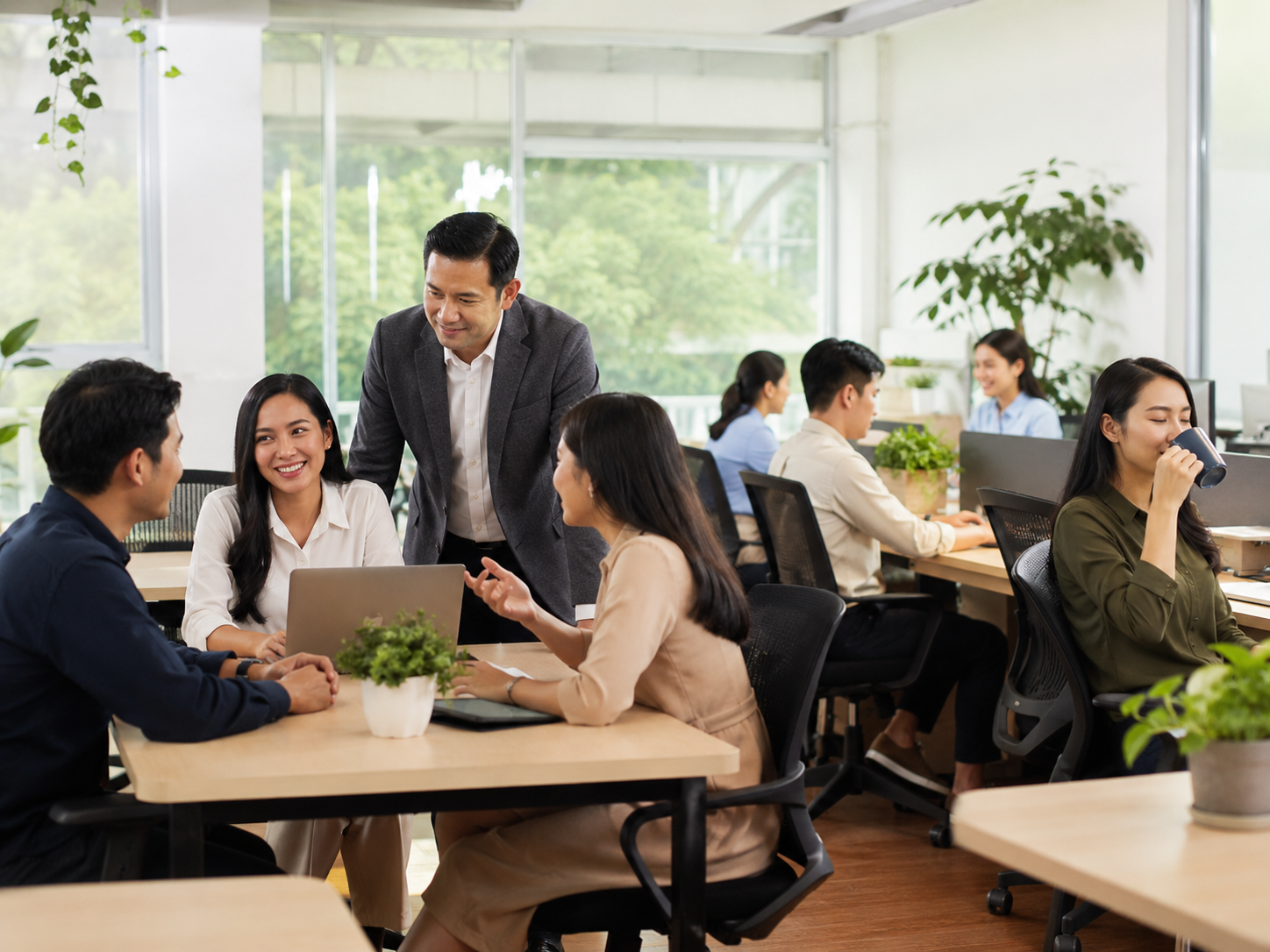 Suasana kantor modern dengan kolaborasi tim